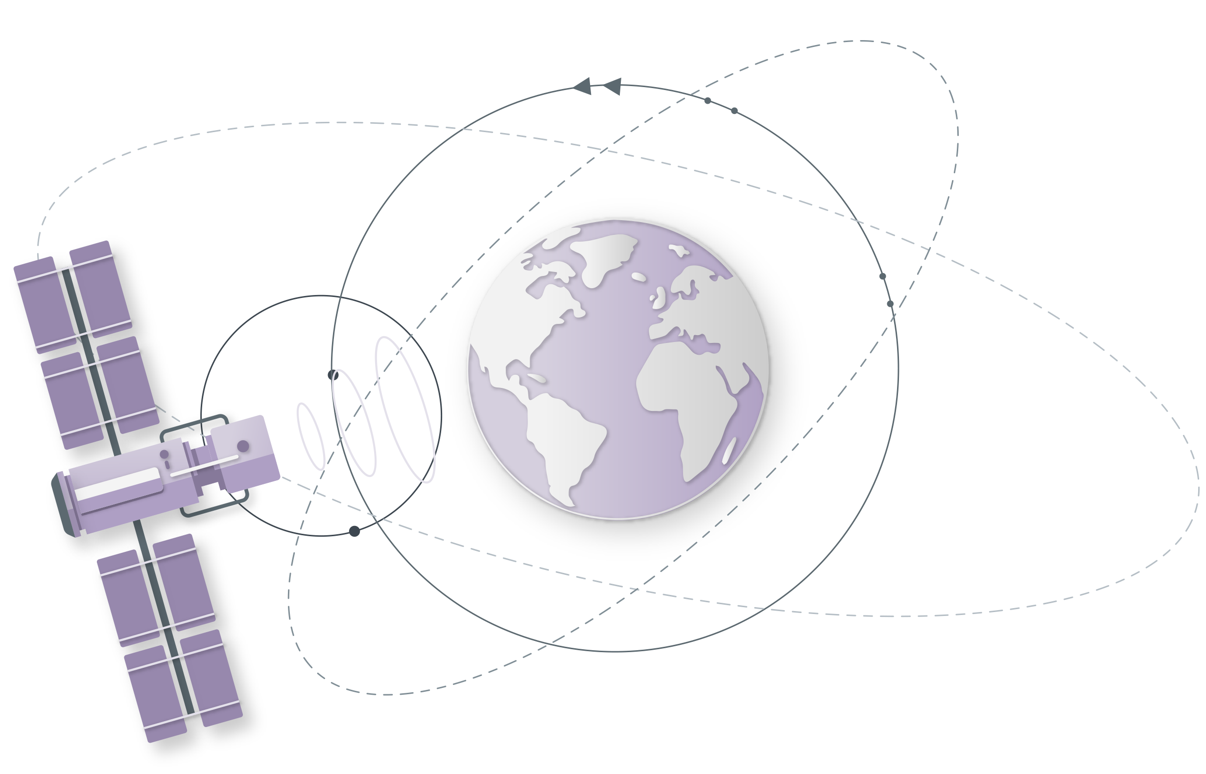 Tech and Startups Icon showing a satellite orbiting the earth